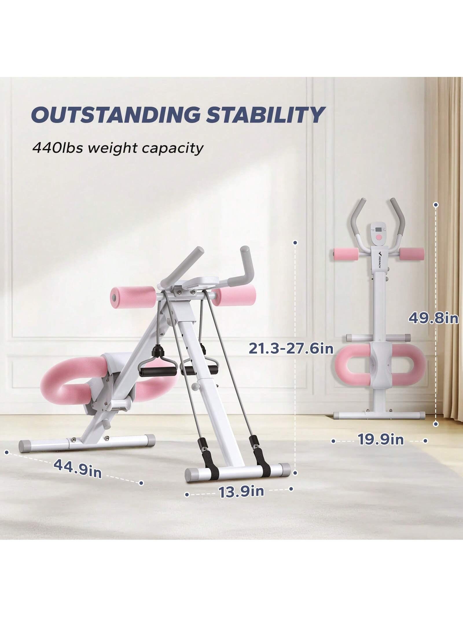 MERACH Ab Machine, Adjustable Ab Trainer for Core Workout at Home, Foldable, Knee Support, Abdominal Exercise Machine for Home, Core Training System